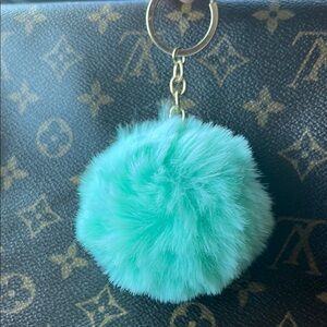 Blue Fur Pom Pom Keychain